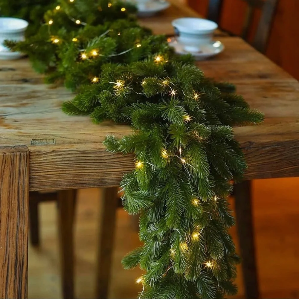 Christmas Garland Pine Garland with 9.8FT LED String Lights, 6FT Pine Needles